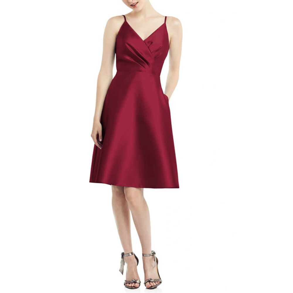 ALFRED SUNG D777 V-Neck Sleeveless Sateen Twill Cocktail DRESS Size‎ 4 Red New